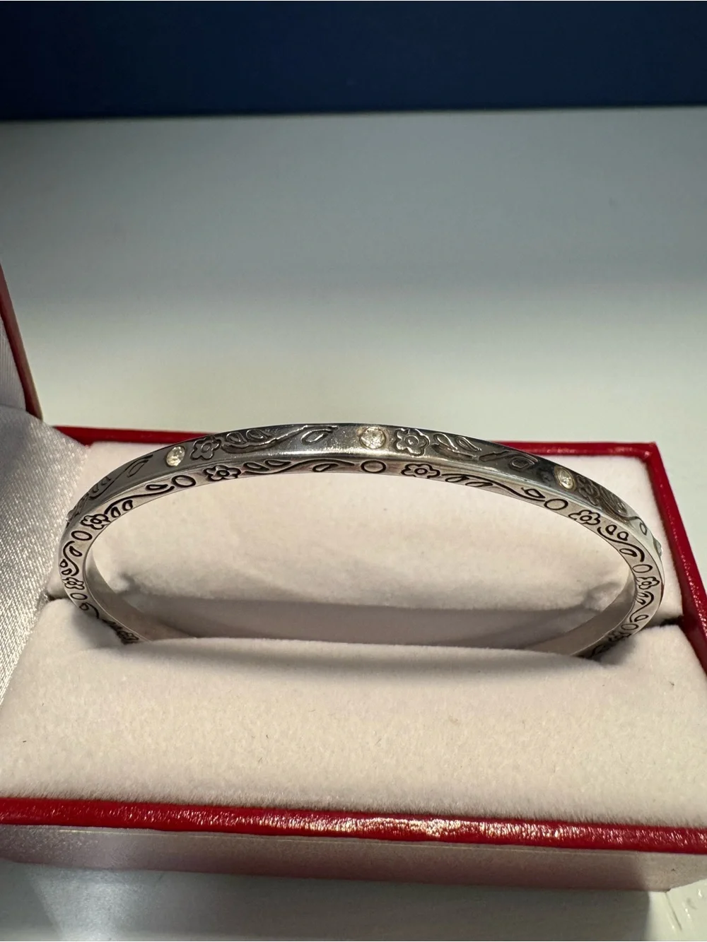 Sterling Silver Floral Engraved Men's Bangle Bracelet - Silver